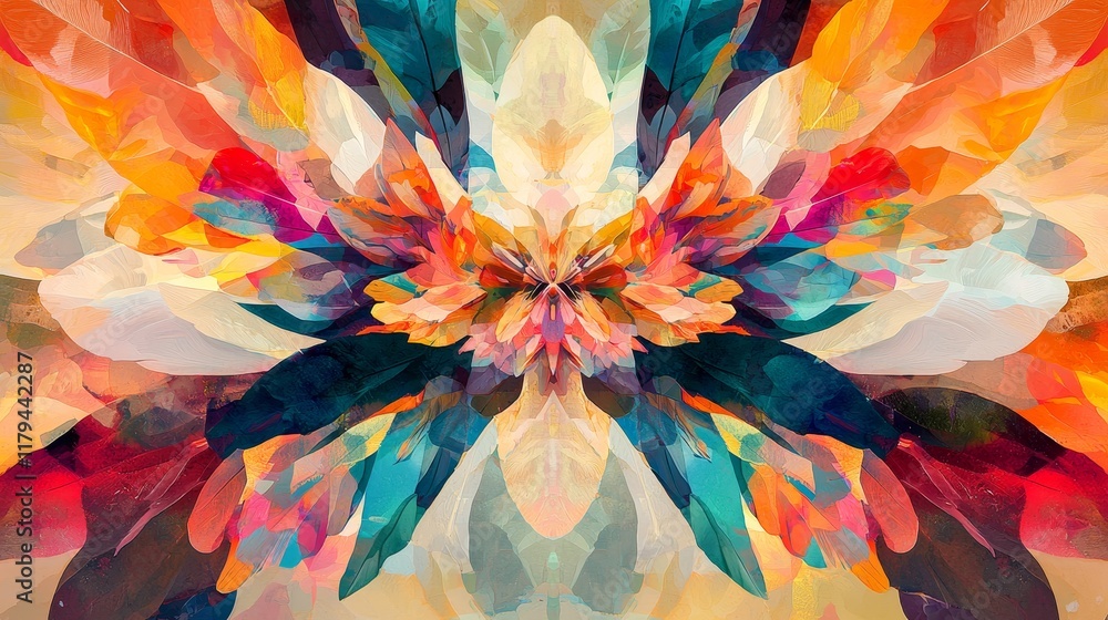 Aufkleber vibrant kaleidoscope of abstract shapes and colors in dynamic symmetrical composition