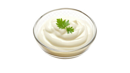 Bowl with white mayonnaise dip, side and top view, food bundle, isolated on a transparent background
