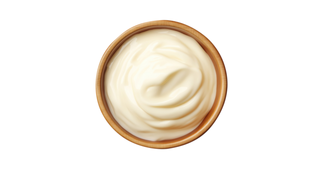 Bowl with white mayonnaise dip, side and top view, food bundle, isolated on a transparent background