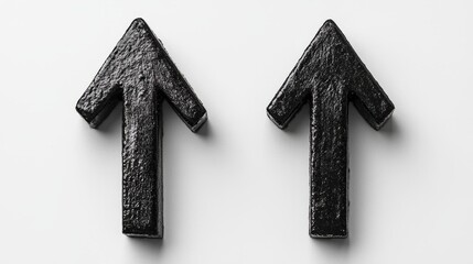 Fototapeta premium Two black straight arrows pointing upward and downward, side by side on white 