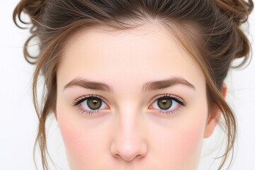 Naklejka premium a close-up portrait of a young woman's face.