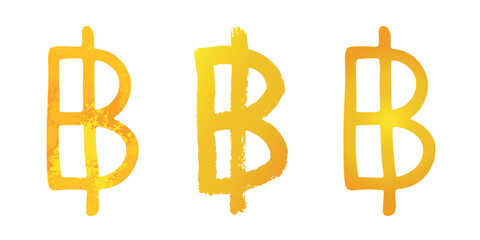 Obraz premium Hand drawn thai baht gold currency symbol set Brush stroke doodle Single element for design