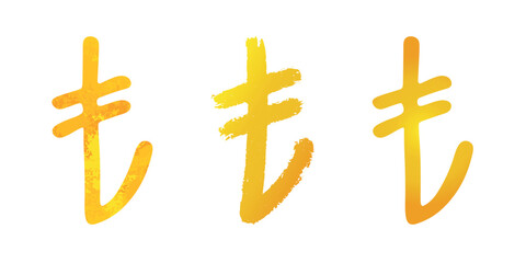 Hand drawn turkish lira gold currency symbol set Brush stroke doodle Single element for design