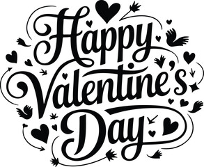 Happy Valentine's Day greeting card. Calligraphic design for print cards, banners, and posters for Valentine's Day with hearts shape Vector illustration isolated on a white background.