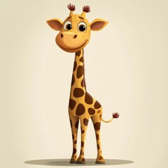 Obraz premium Adorable Cartoon Giraffe Stands Against Beige Background