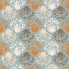 Retro Boho Clam Shells Vector Seamless Pattern