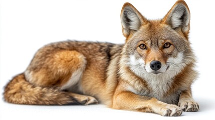 Fototapeta premium Dingo Lying on White Background. Generative AI