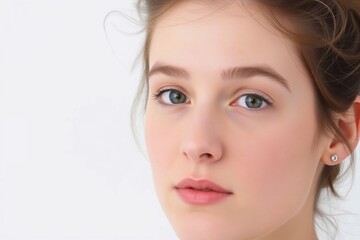 Naklejka premium a close-up portrait of a young woman's face.