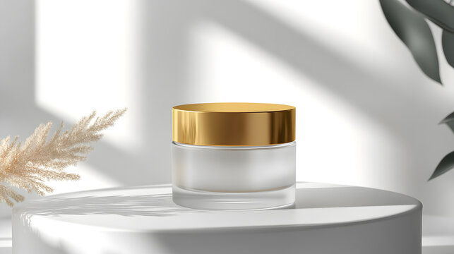 3d realistic face cream in a glass bottle 