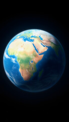 Amazing blue color 3d earth image on black background, 8k unreal engine photorealism, with white tones