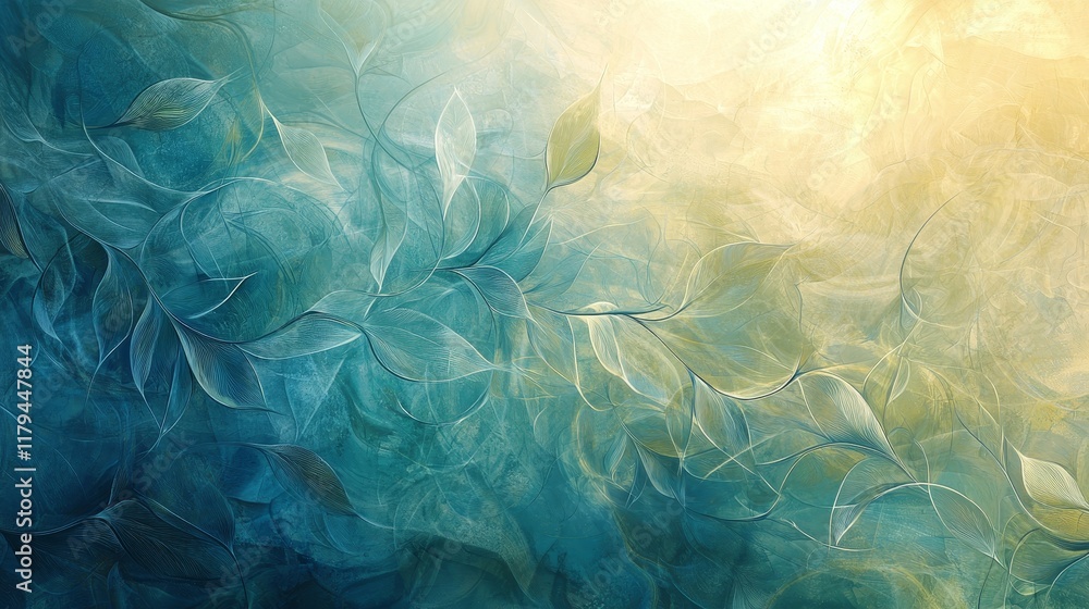 Poster ethereal abstract design with soft gradients and leafy elements for visual appeal