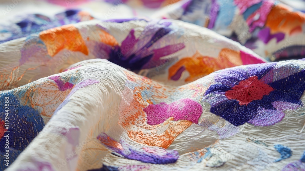 Poster ethereal blend of abstract floral patterns on soft textile fabric surface