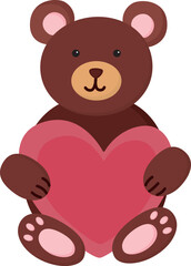 Teddy Bear holding heart in hands. Cute illustration of stuffed toy for Valentine's Day	