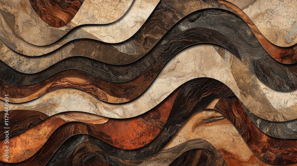 Aufkleber abstract inspiring pattern of overlapping curves and textures in warm earthy tones