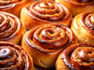 Fototapeta premium Delicious Golden Brown Cinnamon Rolls, Close-up Bakery Pastry