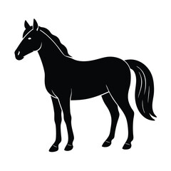A simple standing horse silhouette with minimal details, vector art.