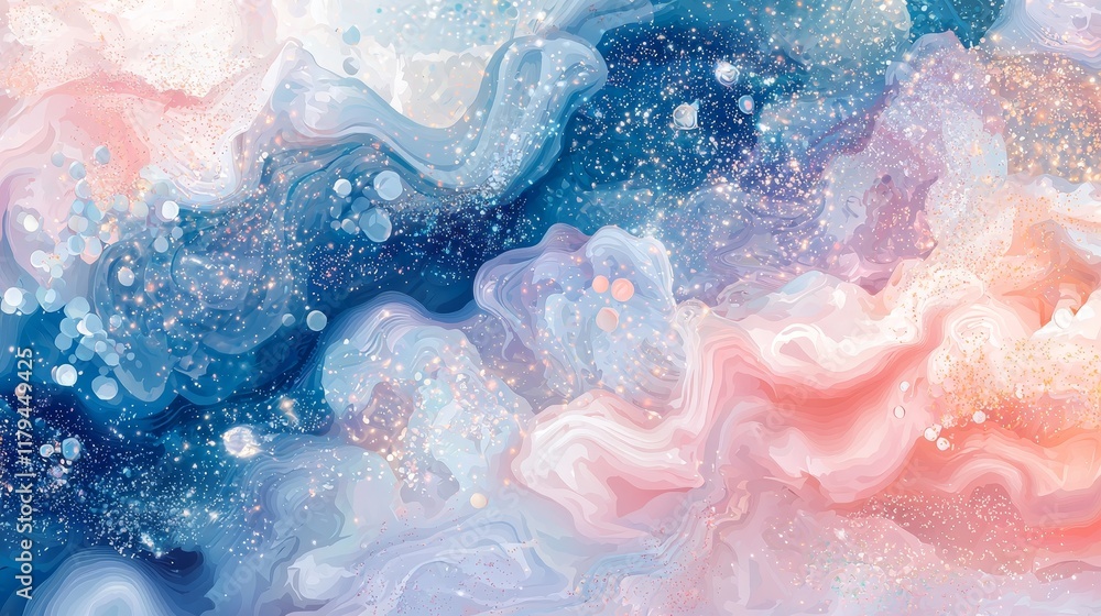 Poster celestial abstract patterns with twinkling stars and dreamy colors in background