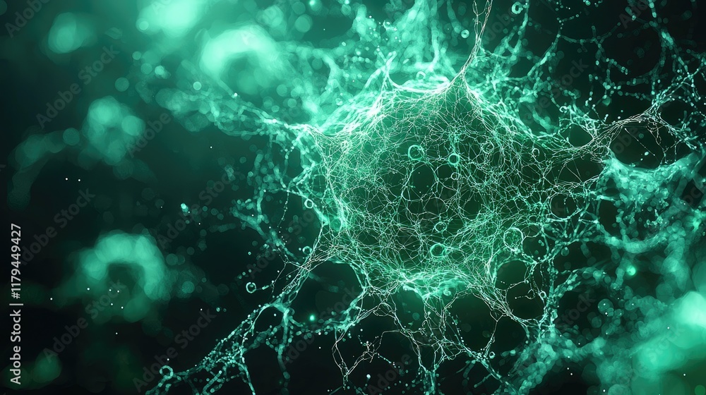 Poster abstract green network: intricate connections of a complex system. a mesmerizing digital art piece e