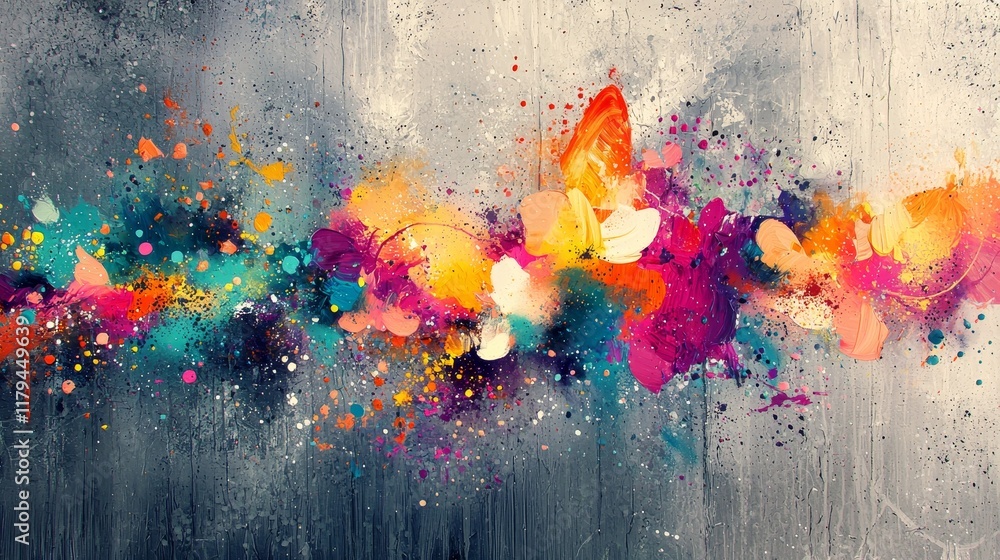 Poster vibrant abstract design with dynamic colors and splashes of artful expression