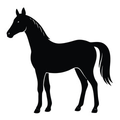 A simple standing horse silhouette with minimal details, vector art.