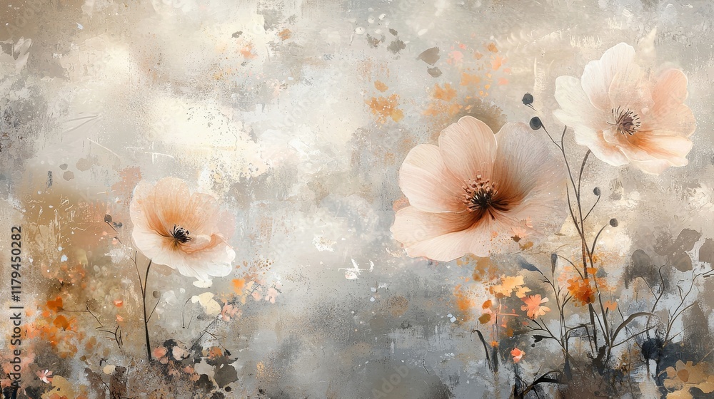 Poster soft abstract floral design with gentle lines and harmonious color blend