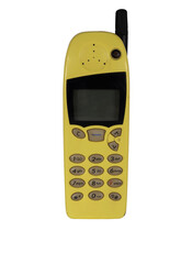 Retro mobile phone with a classic button design on a transparent background. The high resolution and transparent background make it perfect for use in advertising, illustrations, and design projects.
