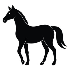 A simple standing horse silhouette with minimal details, vector art.