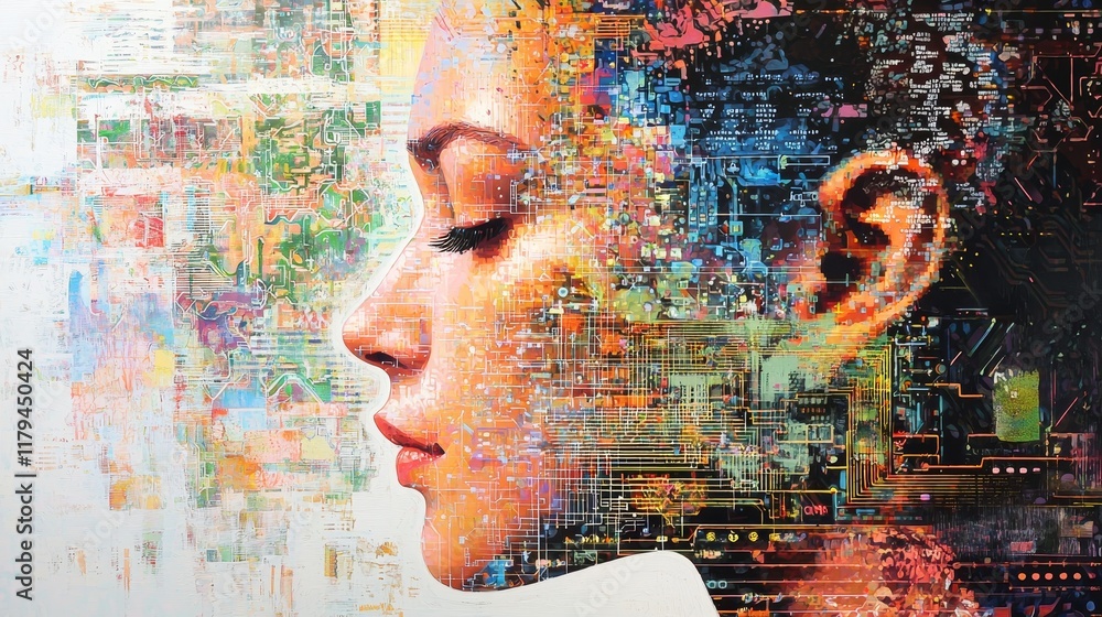 Poster intricate abstract patterns featured in colorful artistic face design