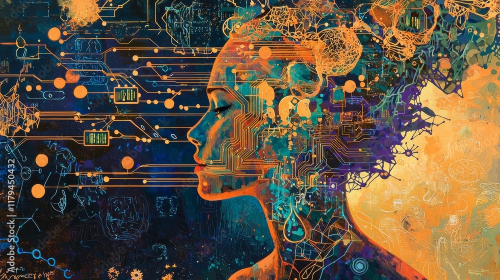 Poster abstract intricate patterns featuring formas in artistic representation of technology