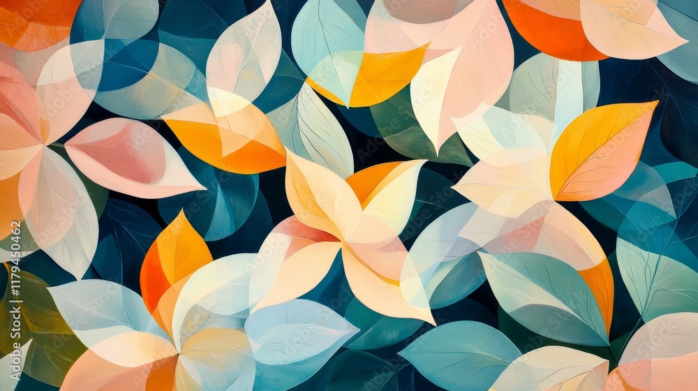 Poster radiant abstract forms blending into canopy of leaves in soft warm colors
