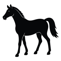 A simple standing horse silhouette with minimal details, vector art.