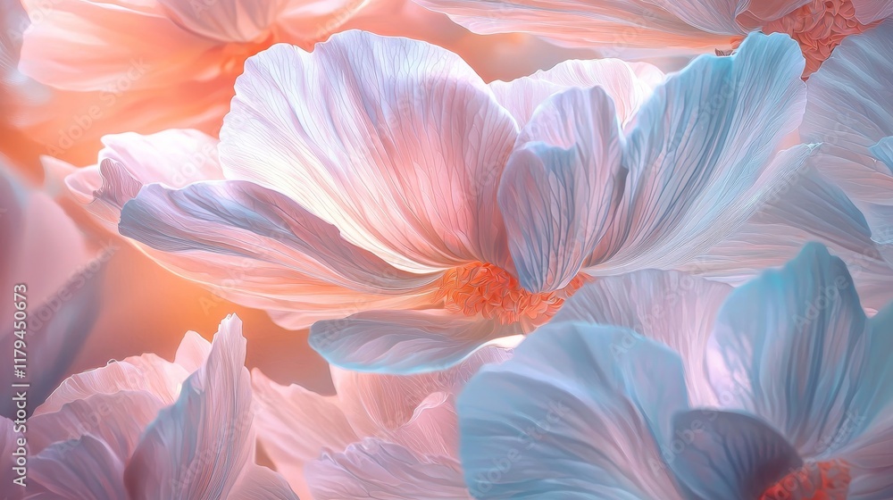 Poster soft pastel abstract patterns with intertwining floral elements in light colors