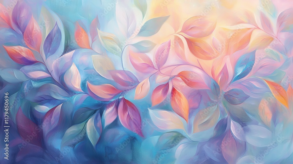 Poster soft pastel abstract pattern with intertwining leaves and gentle colors