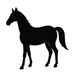 A simple standing horse silhouette with minimal details, vector art.