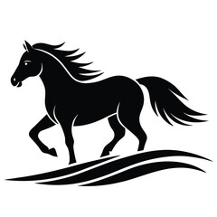 A simple standing horse silhouette with minimal details, vector art.