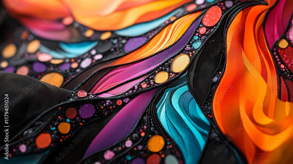 Poster dynamic vibrant abstract art with swirls and loops in bold colors