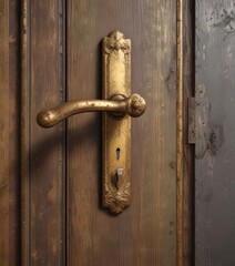 Fototapeta premium Weathered gold steel texture on an old door handle, door, old