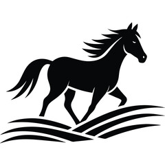 A simple standing horse silhouette with minimal details, vector art.