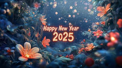 Happy New Year 2025 Greeting Card with Festive Design and Sparkling Elements