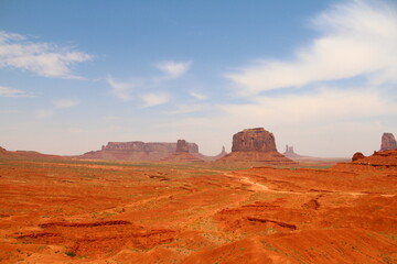 Breathtaking panorama of monument valley with stronge red color