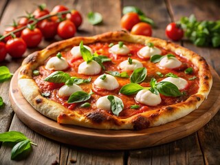 Delicious Homemade Italian Pizza on Rustic Wooden Board