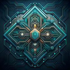 Abstract Futuristic Circuitry Design with Glowing Elements.