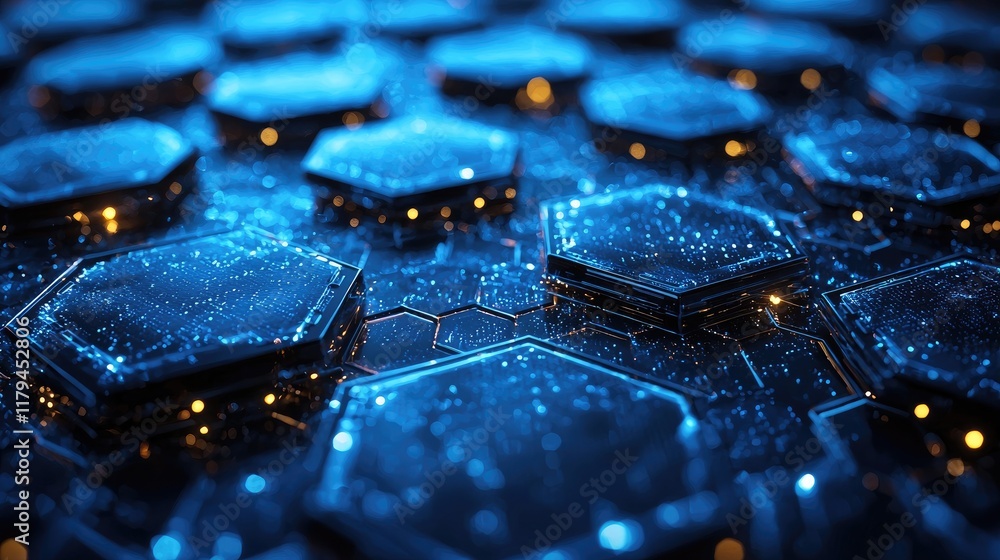 Poster abstract hexagon network: futuristic digital technology background. cyberpunk style, global data con