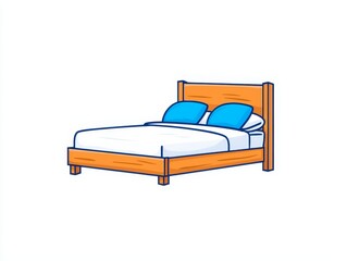 A vibrant, modern image in a comic style showcasing a bed, featuring a minimalistic design with flat colors.