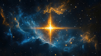 abstract universe nebula clouds in space with Star of Bethlehem