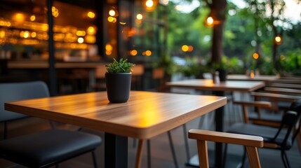 Cozy cafe ambiance with plants and lighting.