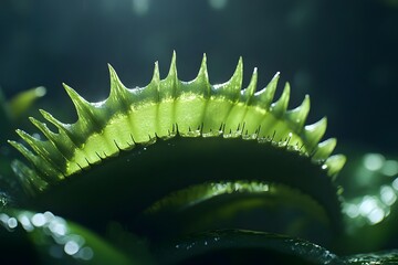 Naklejka premium A close-up of a spiky green plant illuminated with soft lighting.