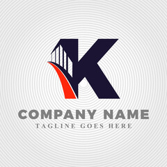 Mega bridge combined with initial letter K logo. bridge logo design
