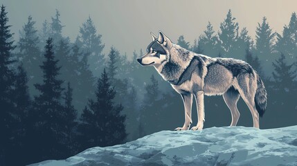 Majestic wolf in the wild, nature-inspired background for designs.