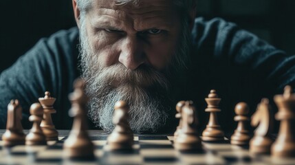 Chess grandmaster analyzing multiple board scenarios to anticipate opponent moves, strategy, vision, problemsolving